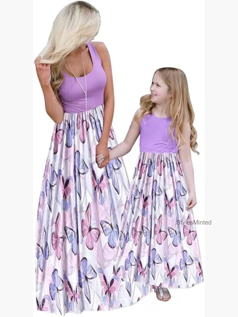 Mommy And Me Striped Maxi Dress With Pockets Matching Family Outfits